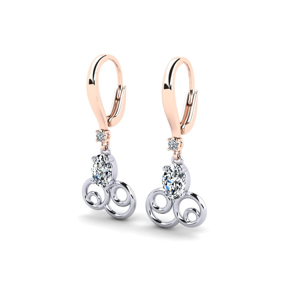 14k Oro Blanco & Rosa Ovalado Pendiente de mujer Pieuvre