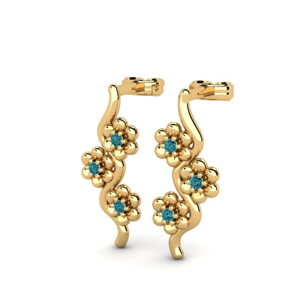 9ct Yellow Gold Blue Diamond Women's Earring Pinhas