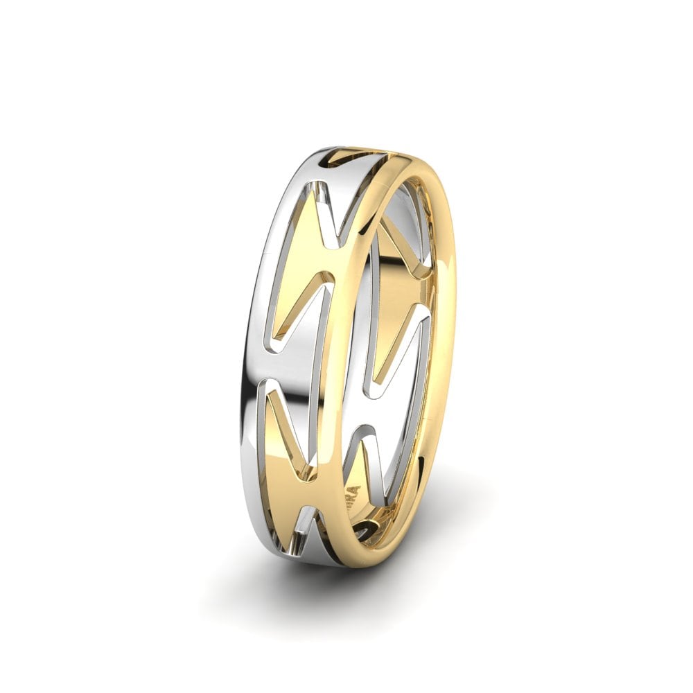 585 Kuning & Putih Emas Cincin perkahwinan lelaki Pleasant Embrace 6 mm