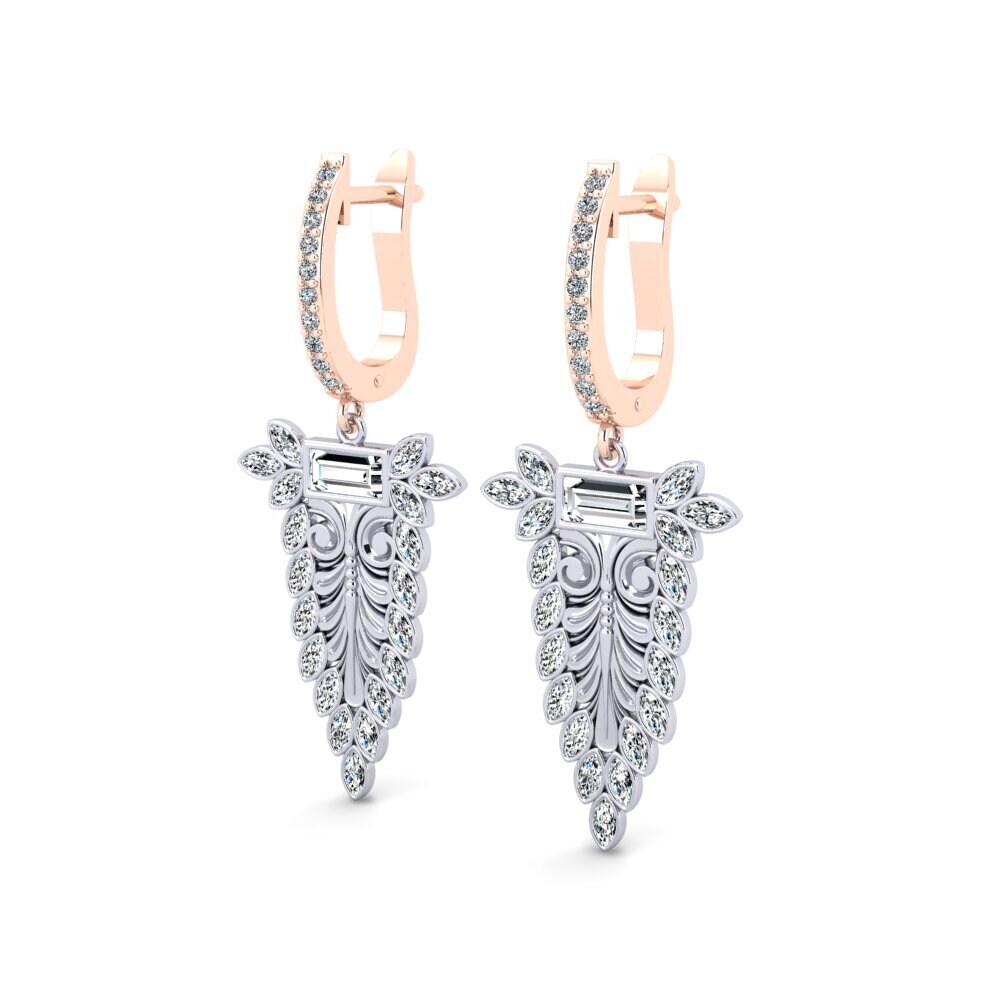 14k Oro Blanco / Rosa Baguette Pendiente de mujer Plotkin
