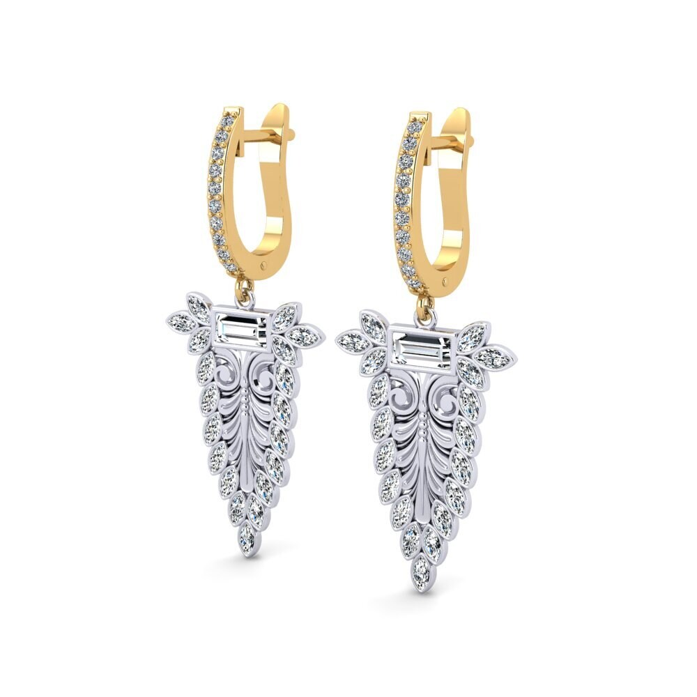 14k Oro Blanco & Amarillo Baguette Pendiente de mujer Plotkin