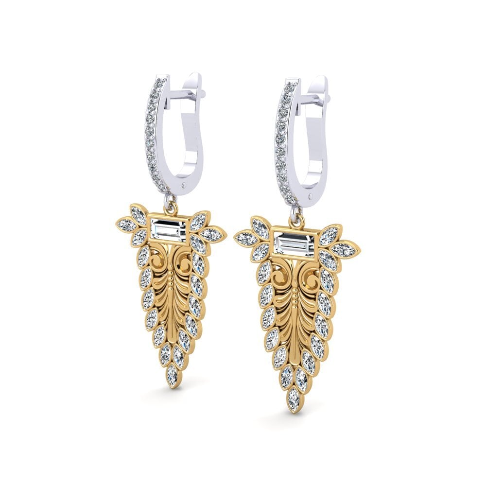 14k Oro Amarillo/Blanco Baguette Pendiente de mujer Plotkin