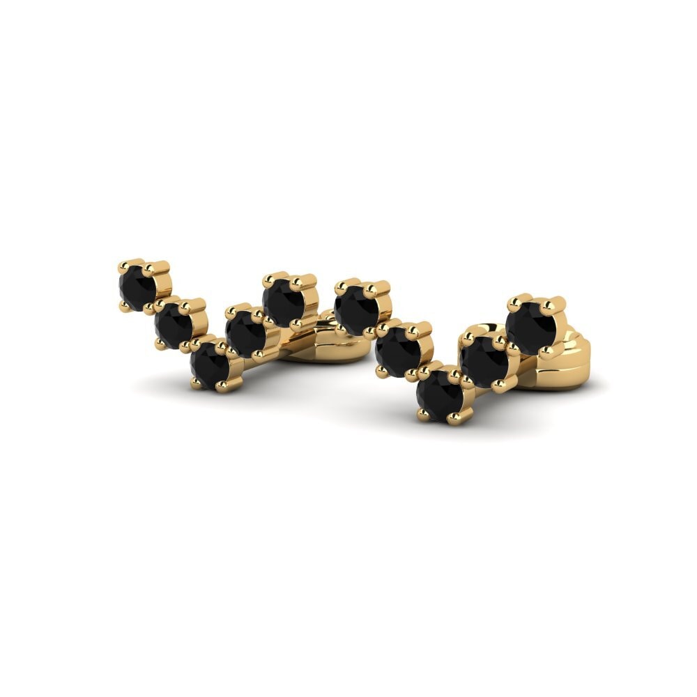 Ouro Amarelo 14K Safira negra Brincos Feminino Polka