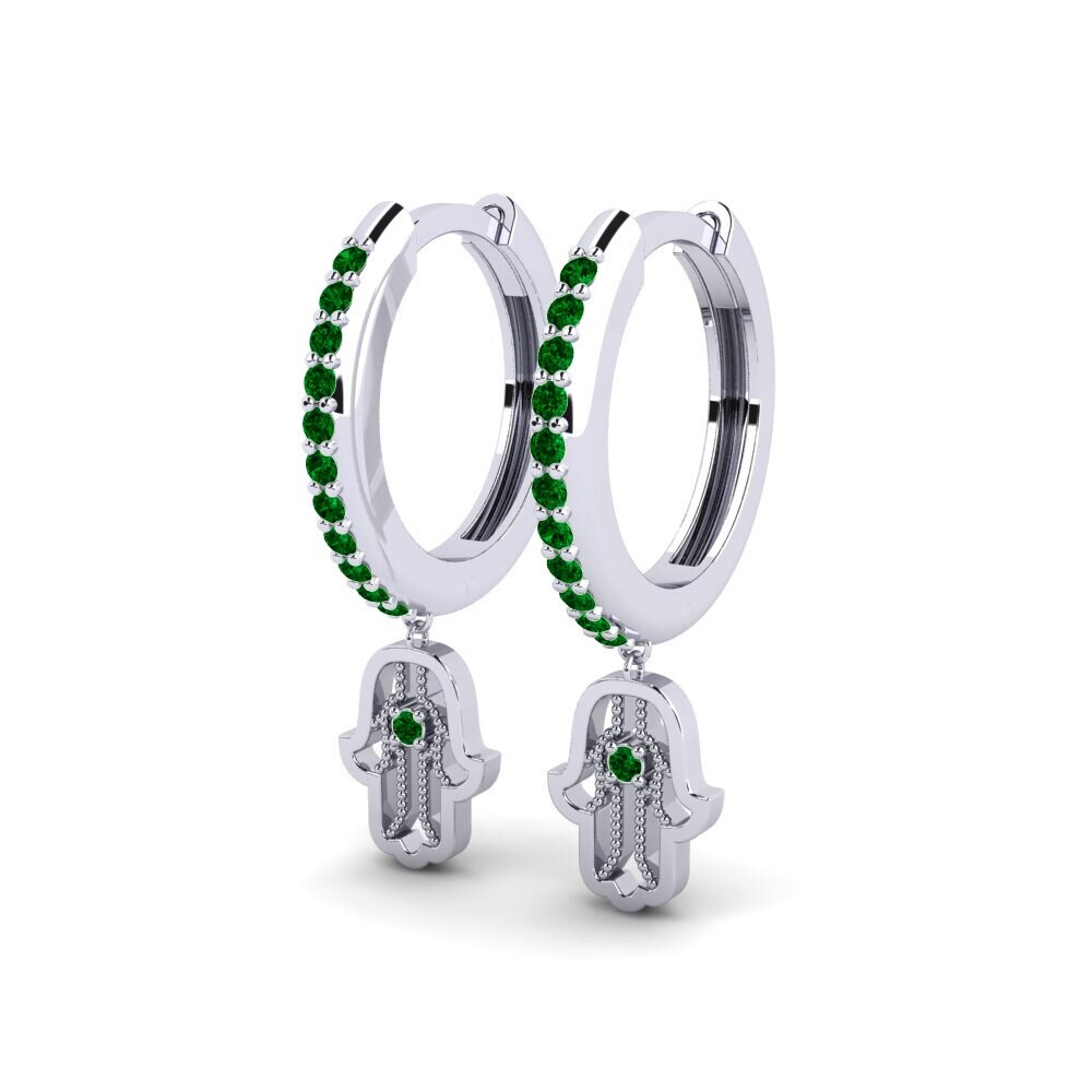 14k White Gold Green Zirconia Women's Earring Pons
