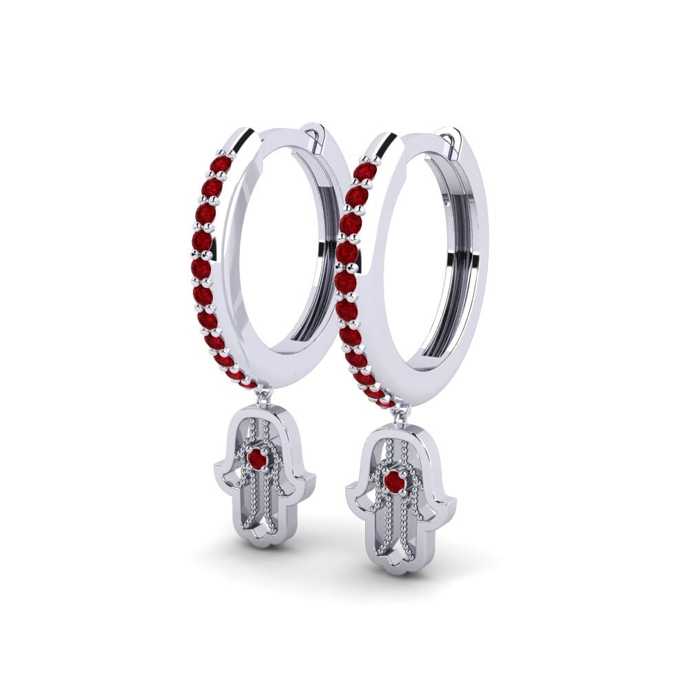 14k White Gold Red Zirconia Women's Earring Pons