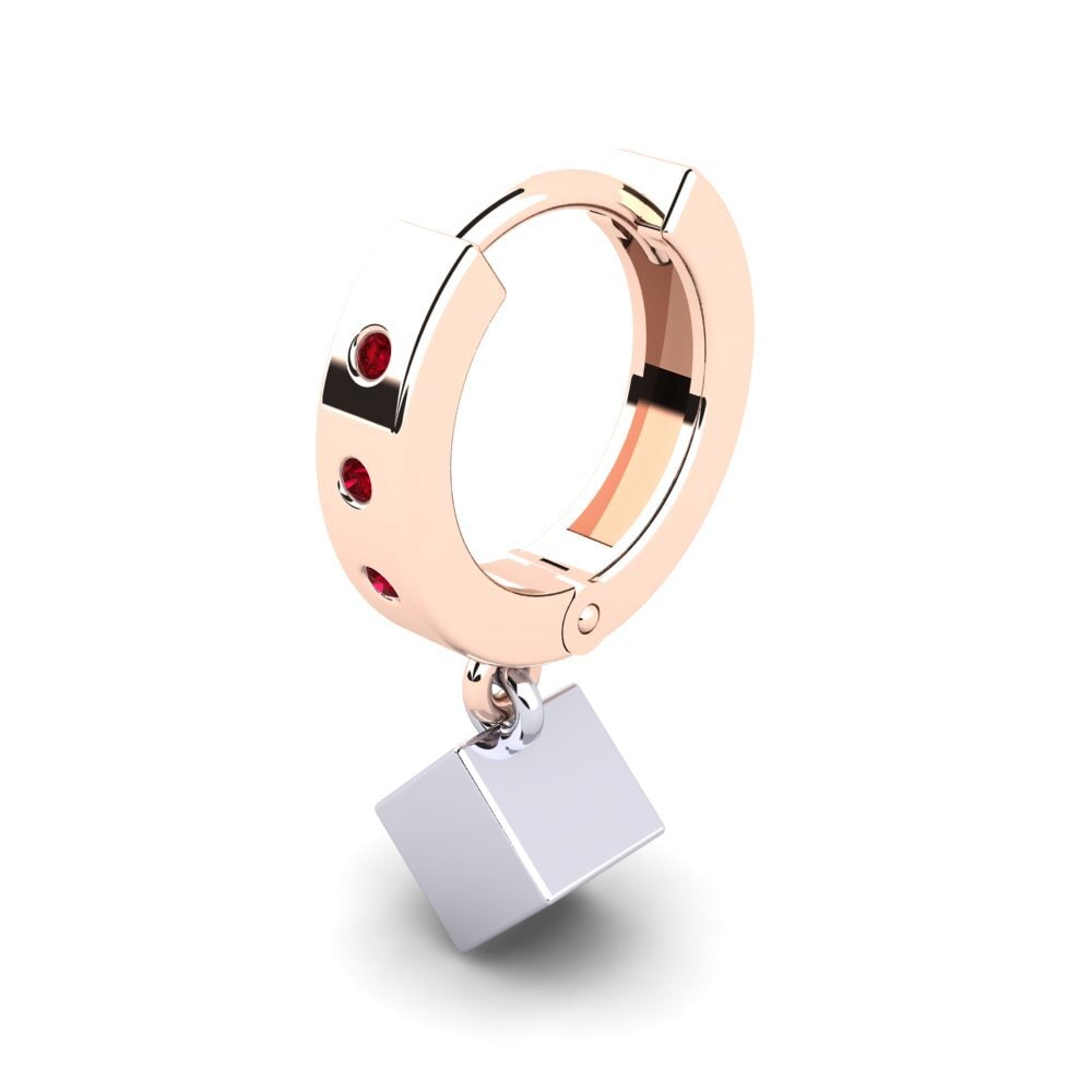 Brincos Masculinos Dangle Ouro Rosa Branco 14K Zircônia Vermelha