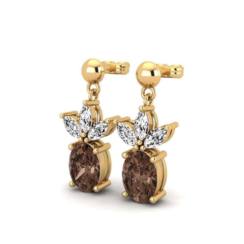 Ouro Amarelo 14K Quartzo fumé Brincos Feminino Portimao