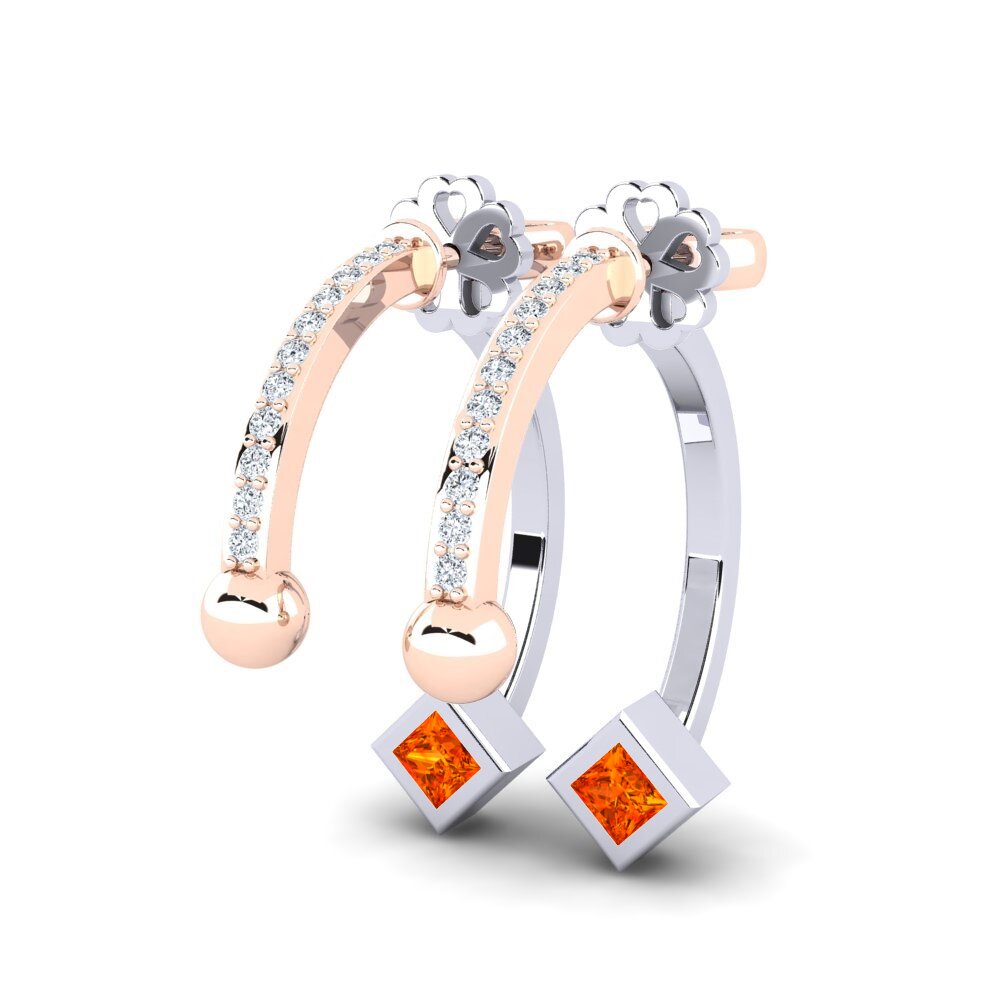 9K White & Rose Gold Orange Sapphire Earring Premila