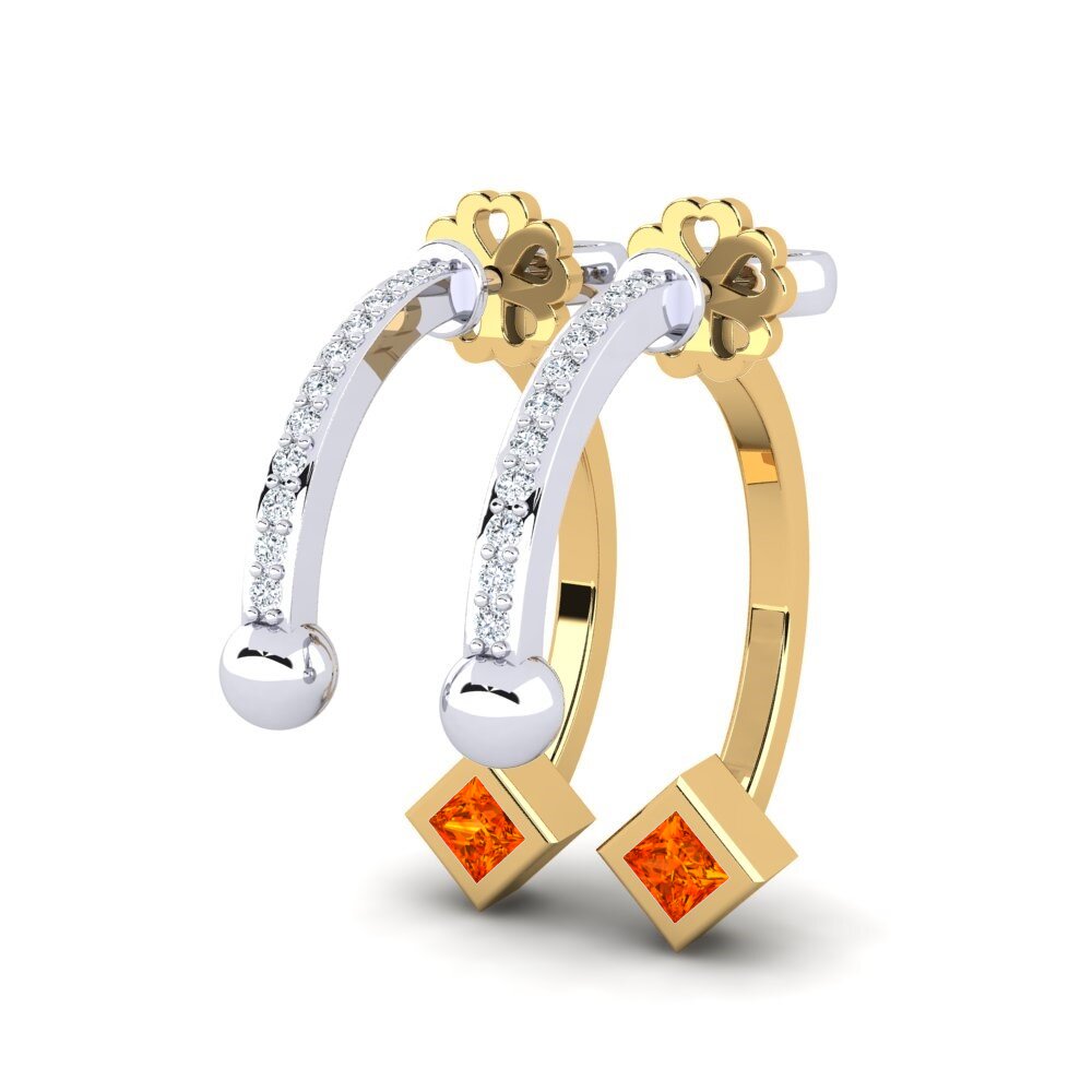14K Yellow & White Gold Orange Sapphire Earring Premila