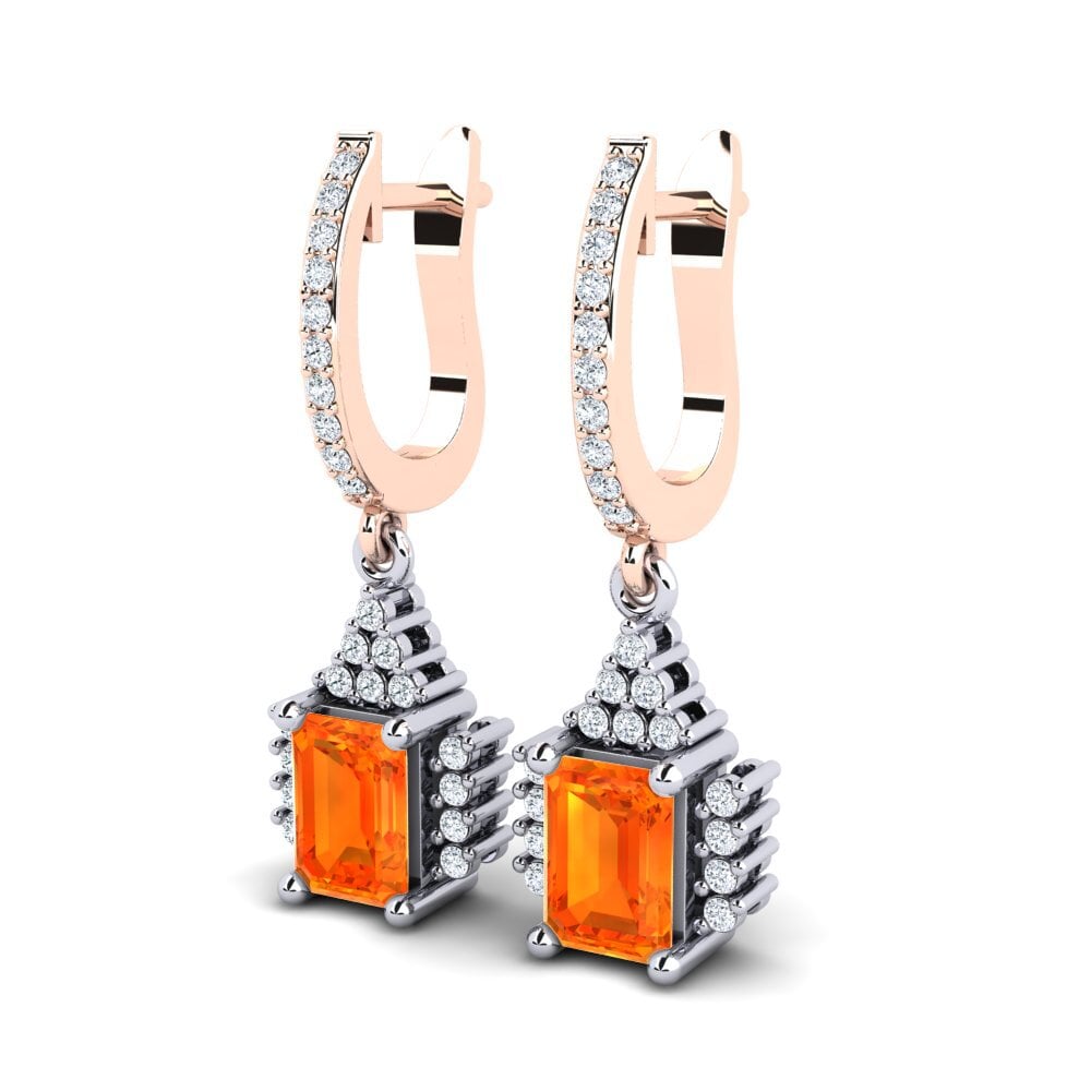9K White & Rose Gold Orange Sapphire Earring Prisha