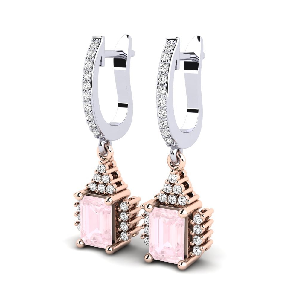 9k Oro Rosa & Blanco Cuarzo rosa Pendiente de mujer Prisha