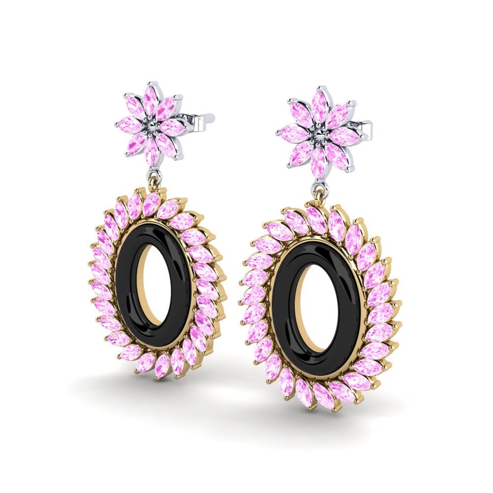 14k Oro Amarillo & Blanco Zafiro Rosado Pendiente de mujer Prouty