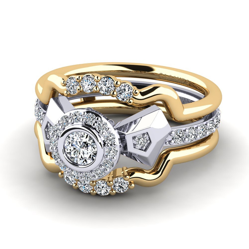 9k Oro Amarillo & Blanco Anillo Ptyl SET
