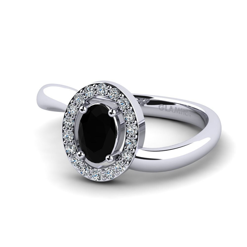 White Silver Black Onyx Women's Ring Puccod