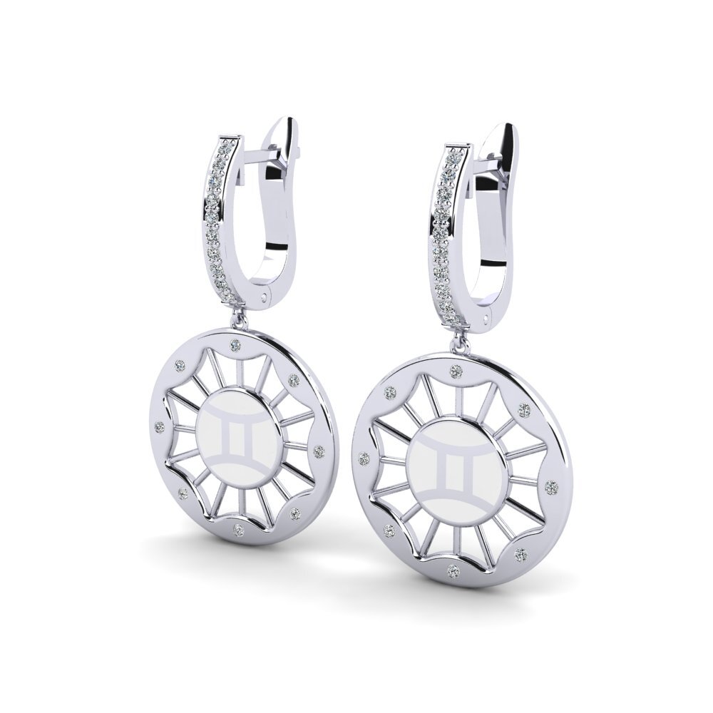 14k Oro Blanco Pendiente de mujer Puff - Gemini