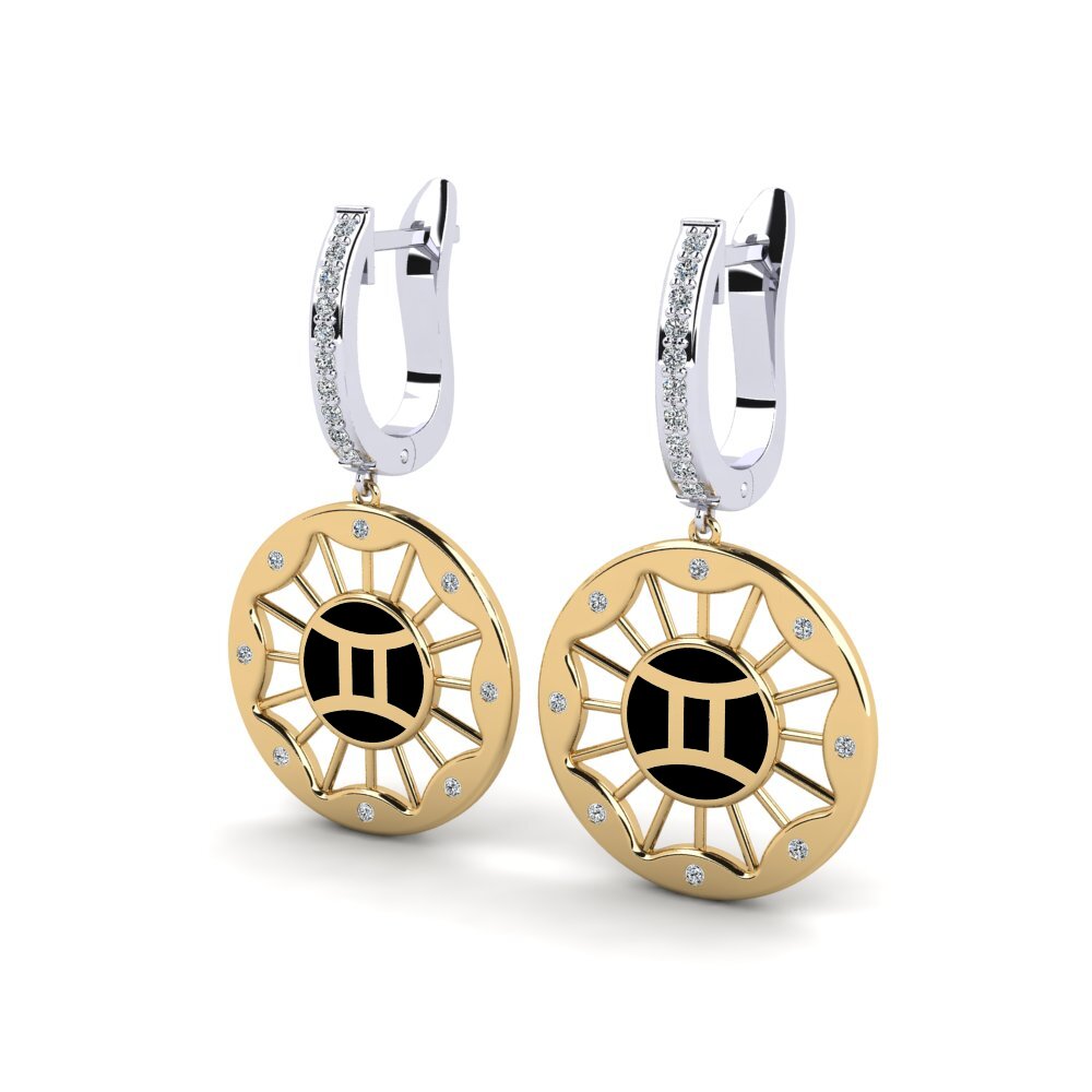 14ct White & Yellow Gold Women's Earring Puff - Gemini