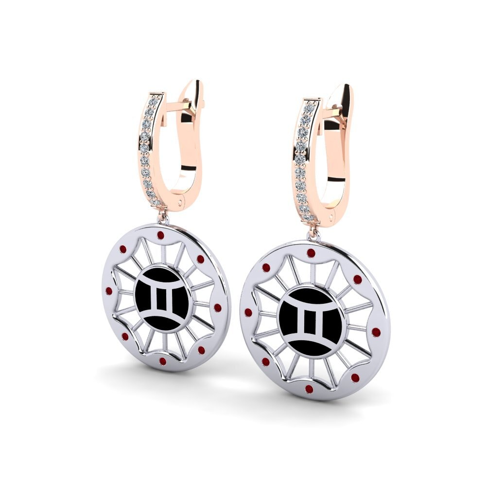 Red Zirconia Women's Earring Puff - Gemini