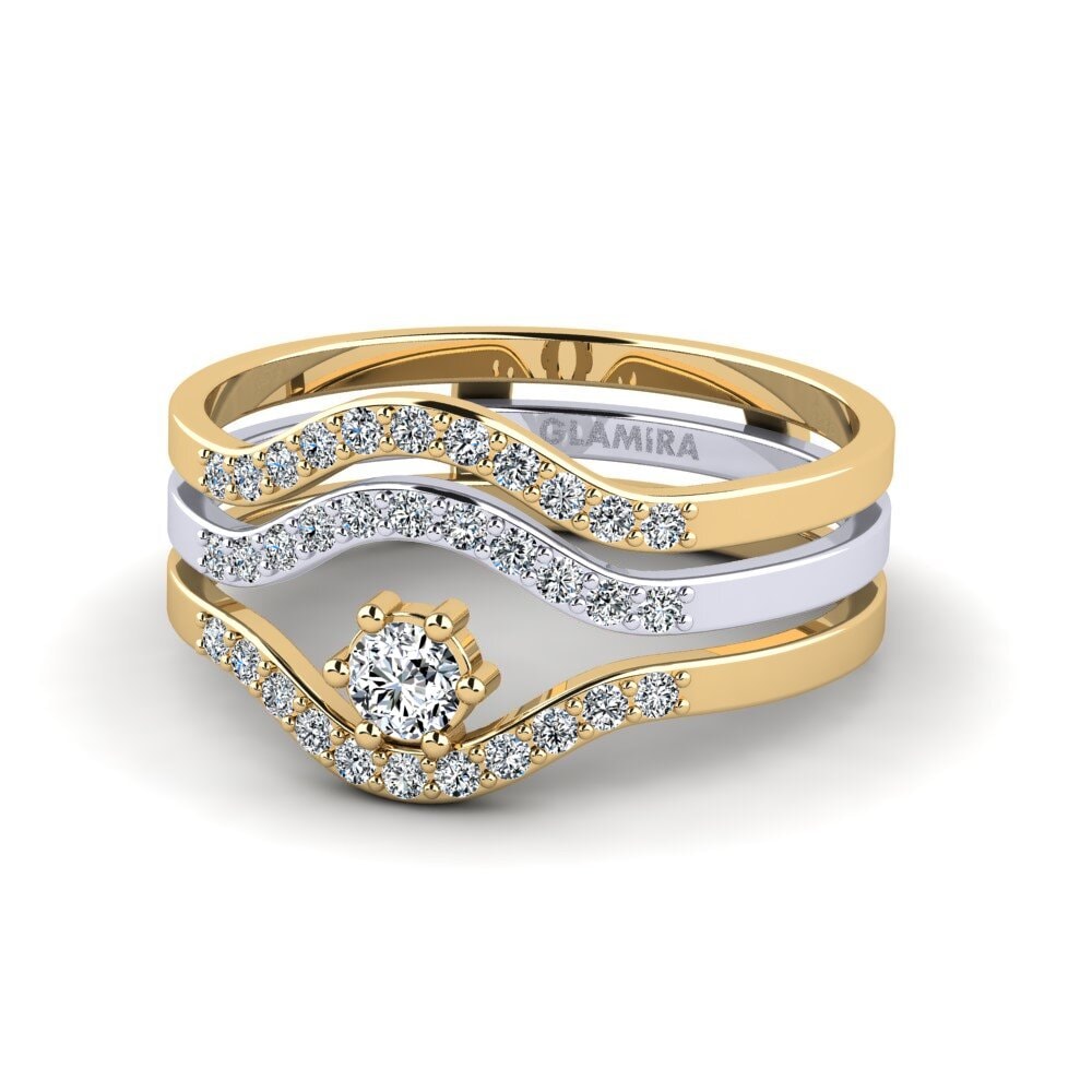 9k Oro Amarillo & Blanco Anillo Puiti SET