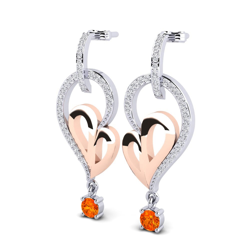 9K White & Rose Gold Orange Sapphire Earring Pura