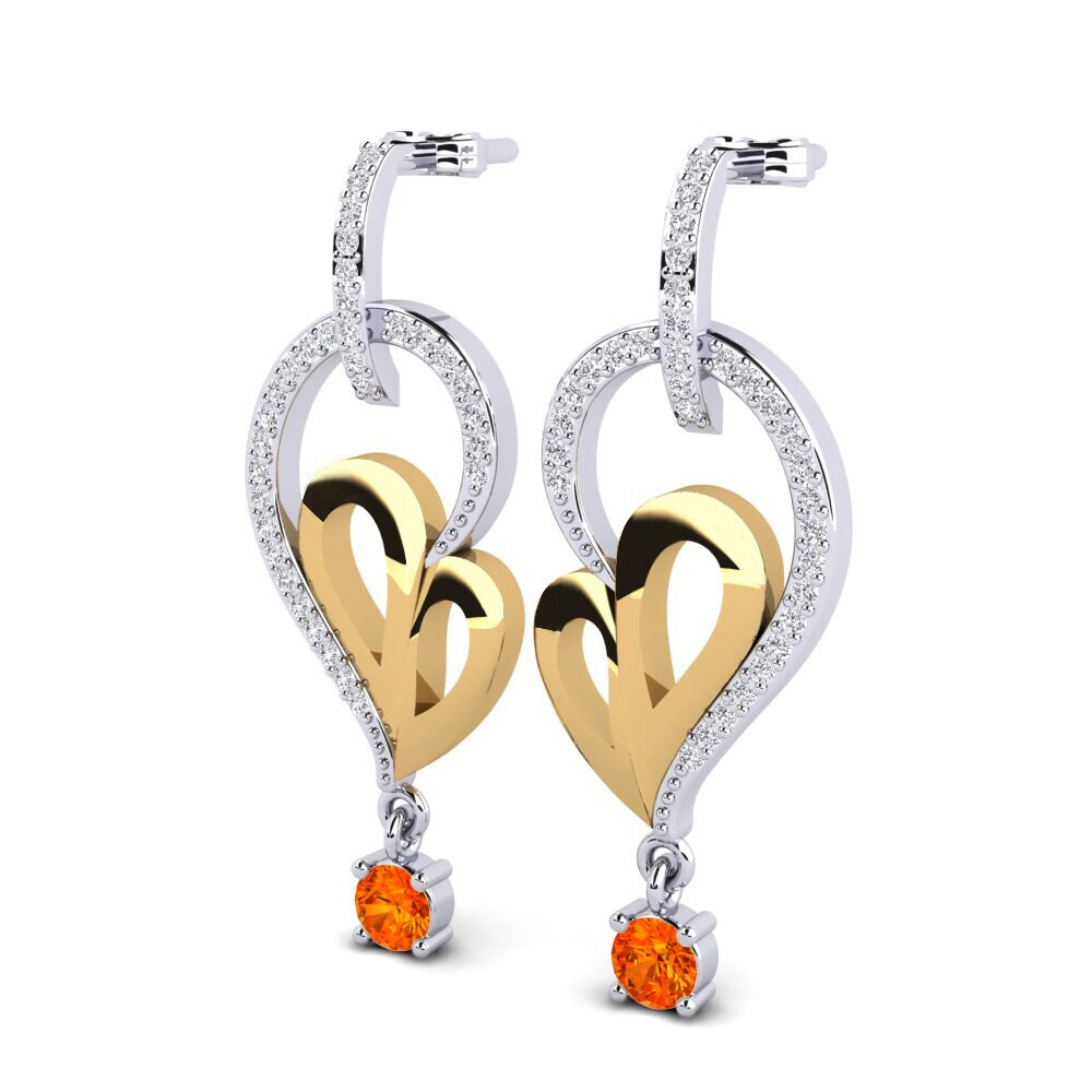 14ct White / Yellow Gold Orange Sapphire Women's Earring Pura