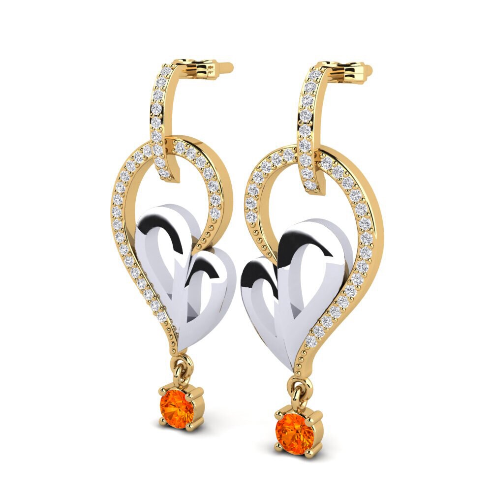14K Yellow & White Gold Orange Sapphire Earring Pura