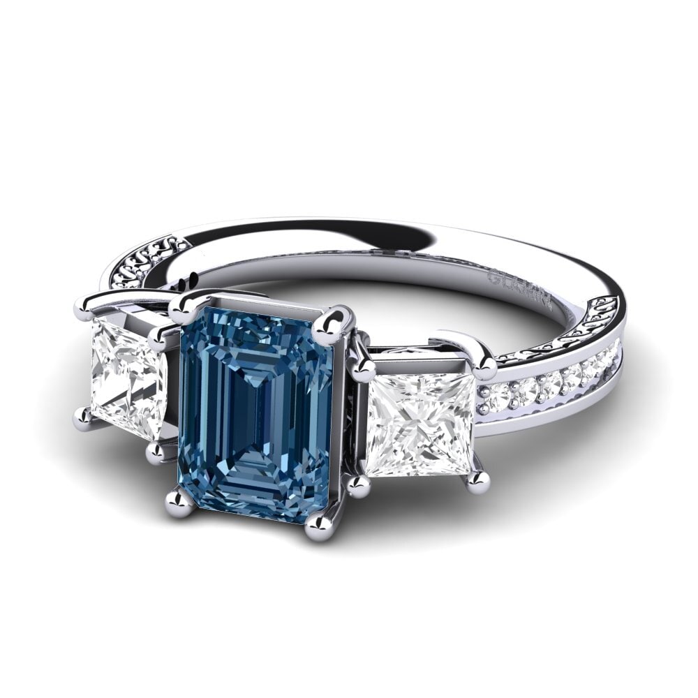 White Silver Blue Diamond Engagement Ring Purnima