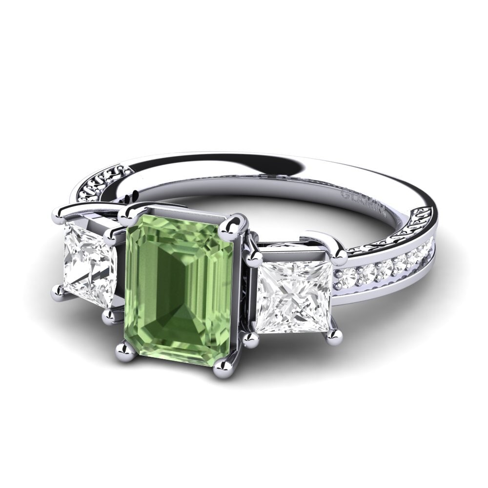 White Silver Green Sapphire Engagement Ring Purnima