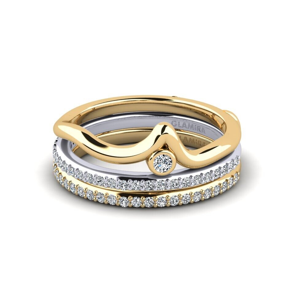 9k Oro Amarillo & Blanco Anillo Puzzi SET