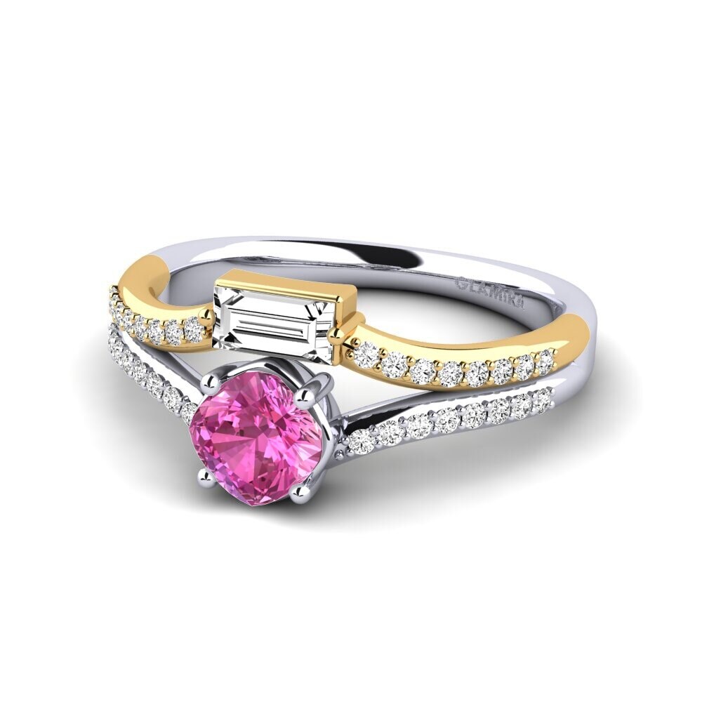 14k Oro Blanco & Amarillo Topacio Rosa Anillo de compromiso Quart