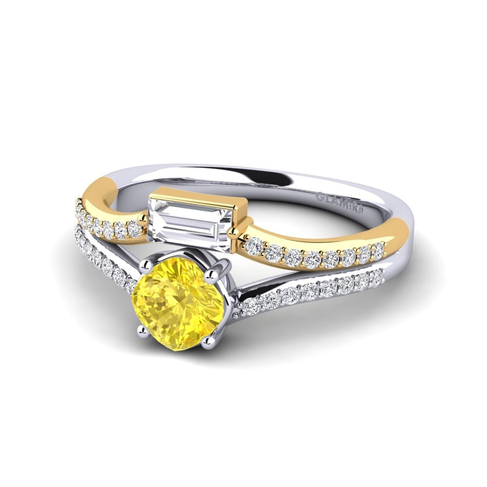 14k Oro Blanco & Amarillo Zafiro amarillo Anillo de compromiso Quart