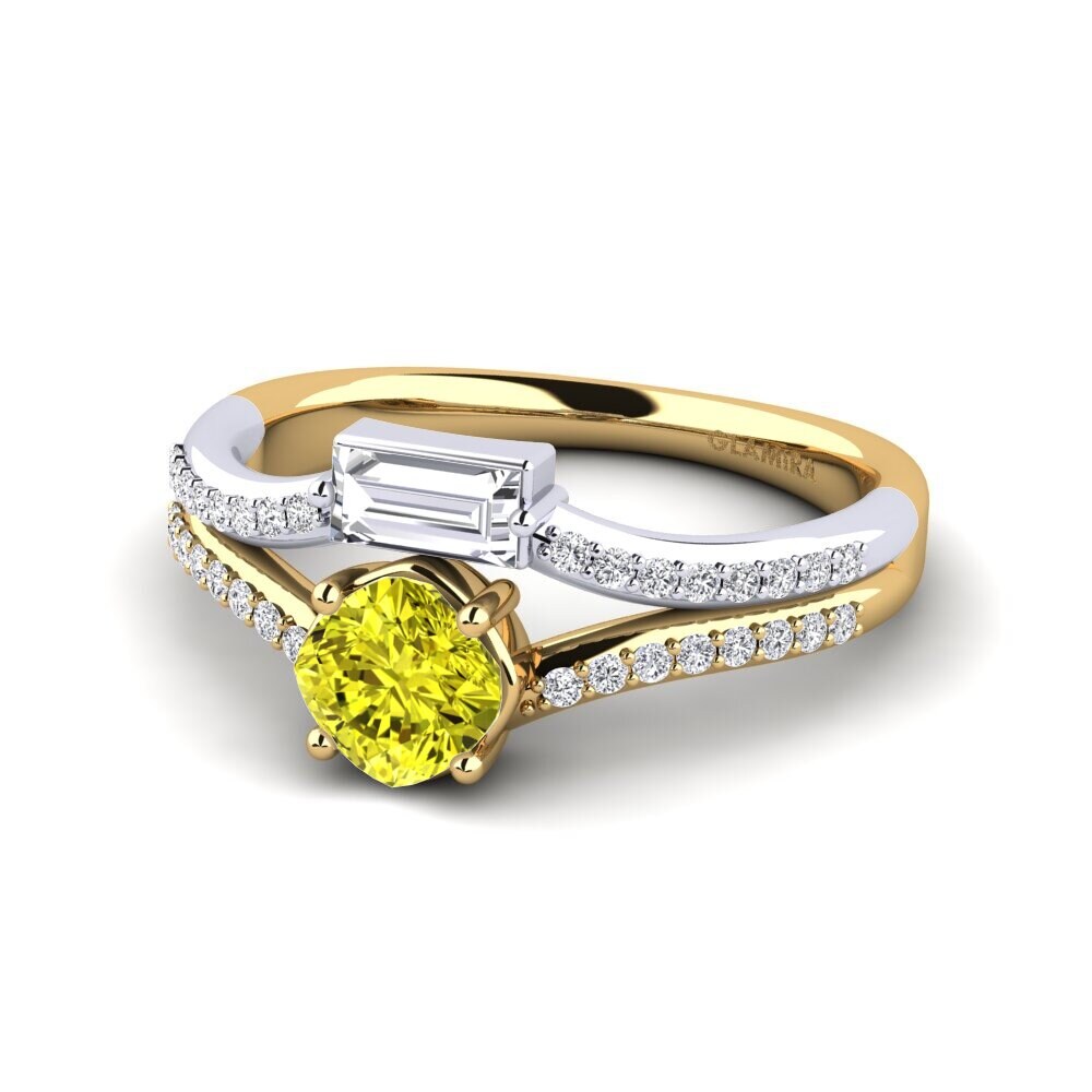 Diamante Amarelo Anel de Noivado Quart