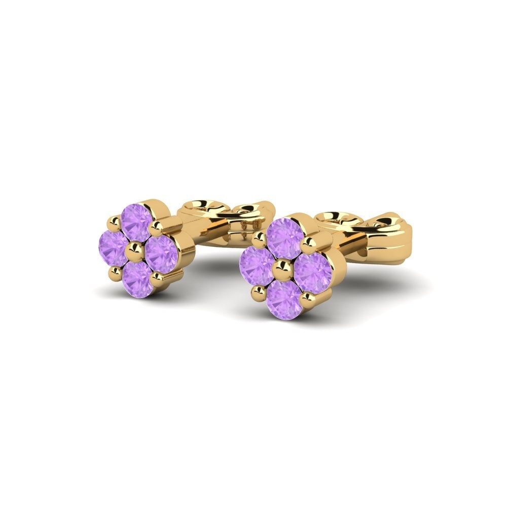 14k Oro Amarillo Amatista Pendiente de mujer Questo