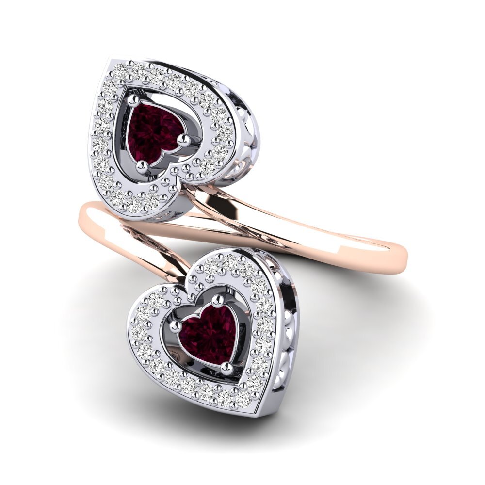 14k Oro Blanco & Rosa Granate Rhodolite Anillo Quinnita