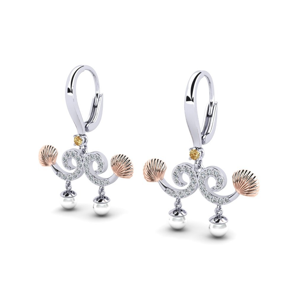 9ct White & Rose Gold Brown Diamond Women's Earring Quoi