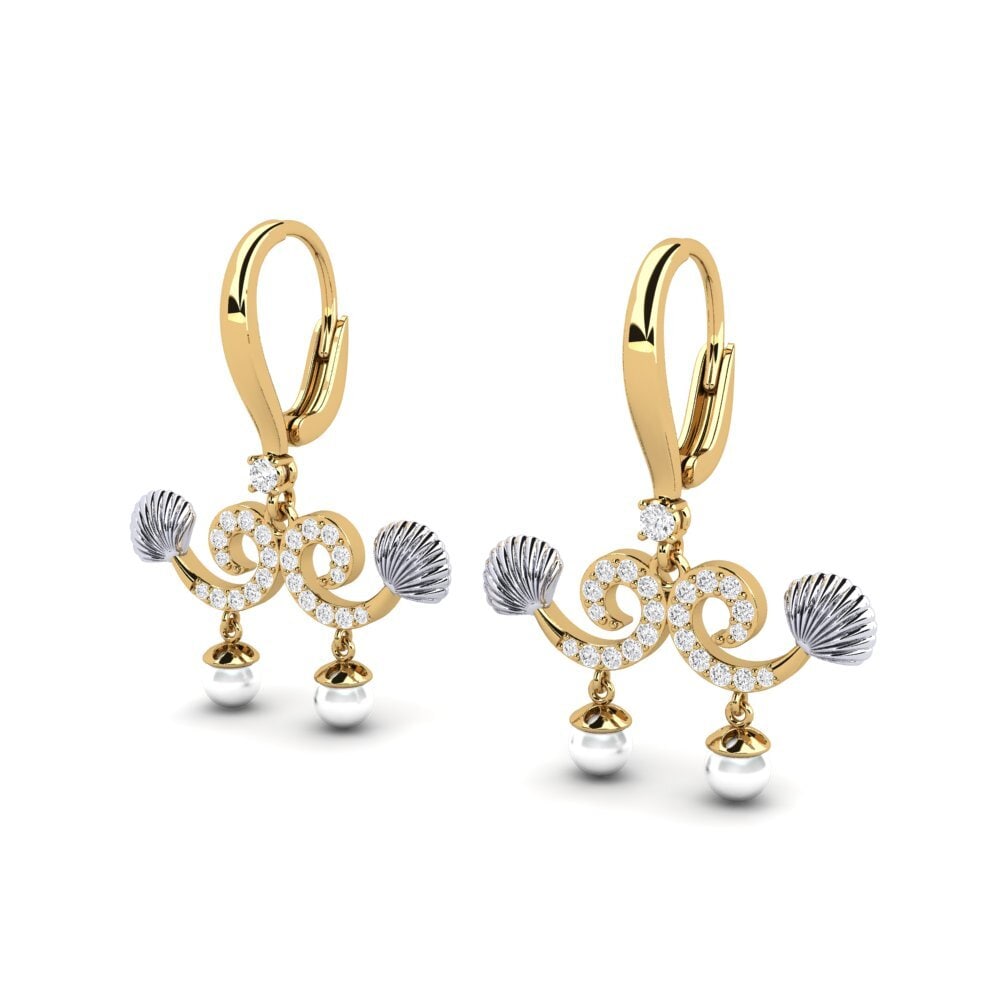 14k Oro Amarillo & Blanco Zafiro blanco Pendiente de mujer Quoi