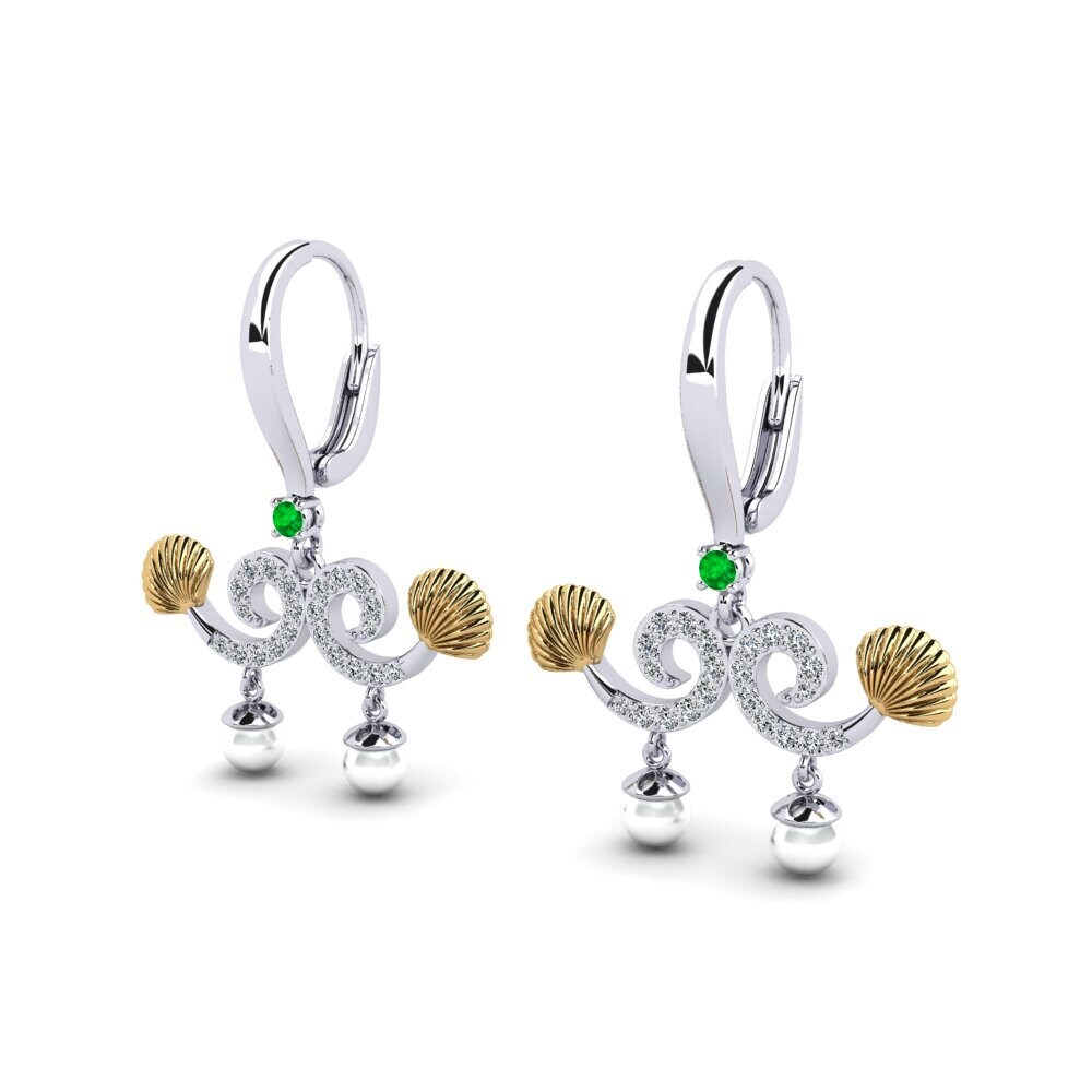 18ct White & Yellow Gold Emerald Women's Earring Quoi
