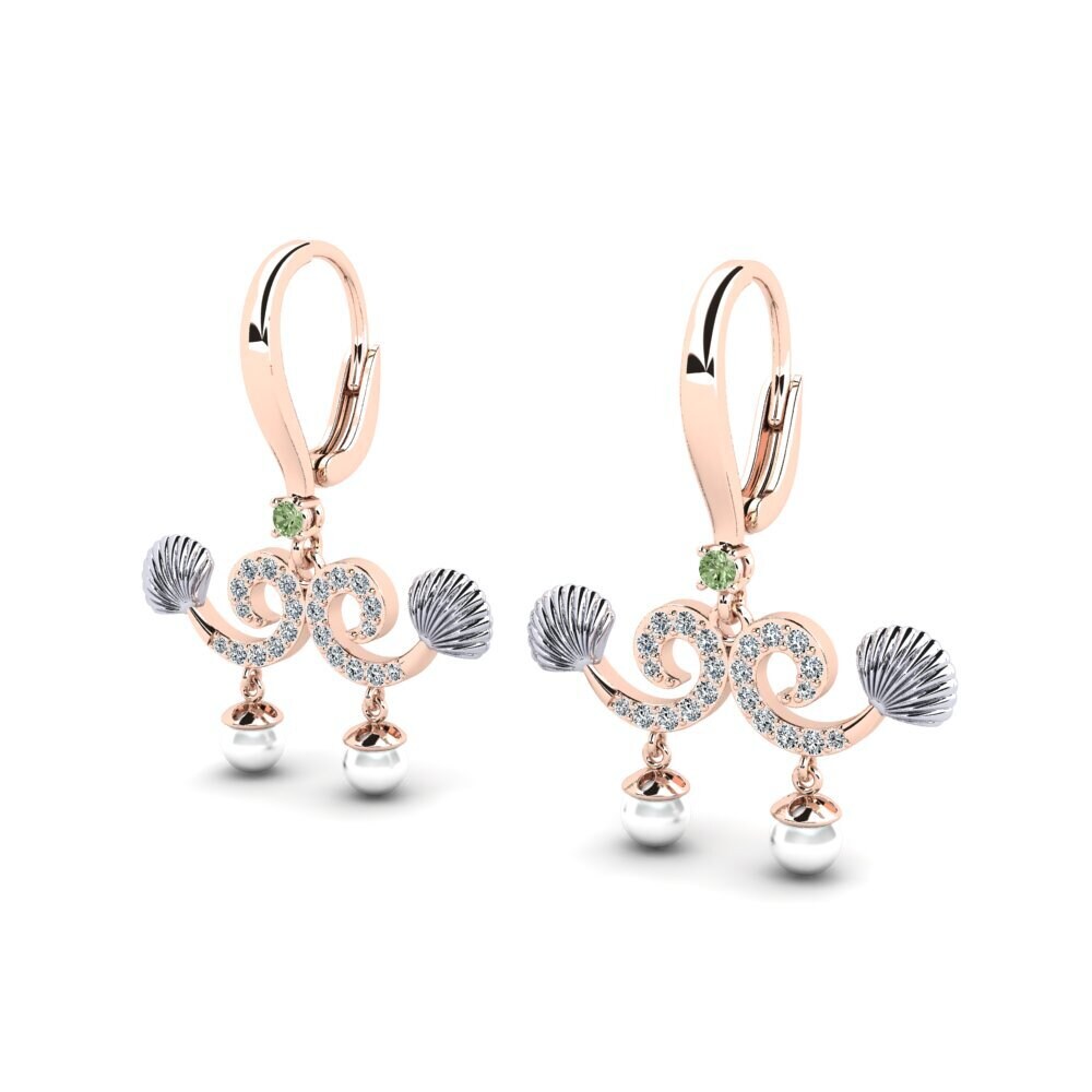 9k Oro Rosa & Blanco Diamante Verde Pendiente de mujer Quoi