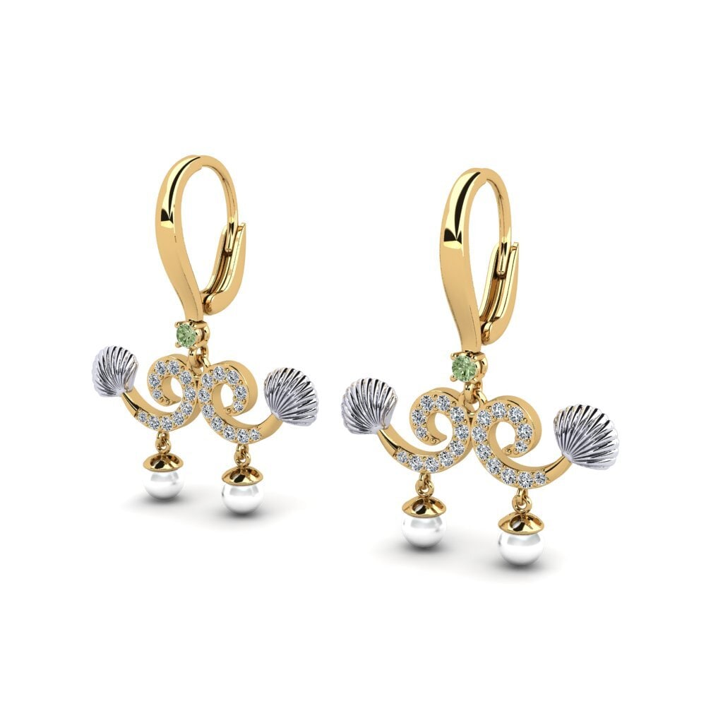 9ct Yellow & White Gold Green Diamond Women's Earring Quoi