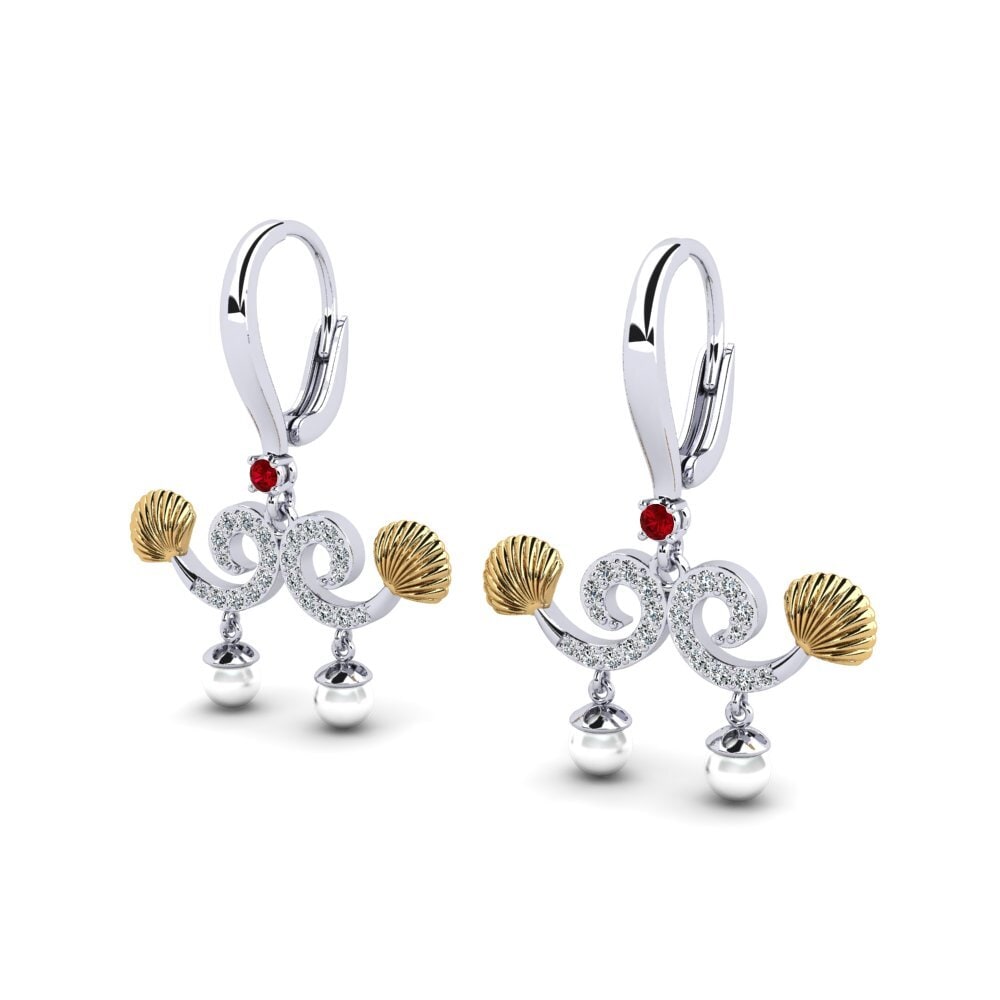 14ct White & Yellow Gold Red Zirconia Women's Earring Quoi