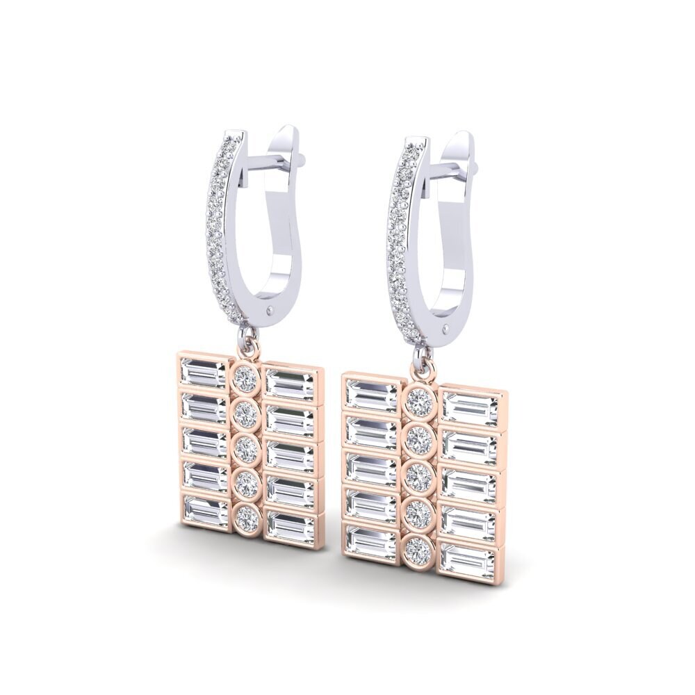 14k Oro Blanco / Rosa Baguette Pendiente de mujer Quon