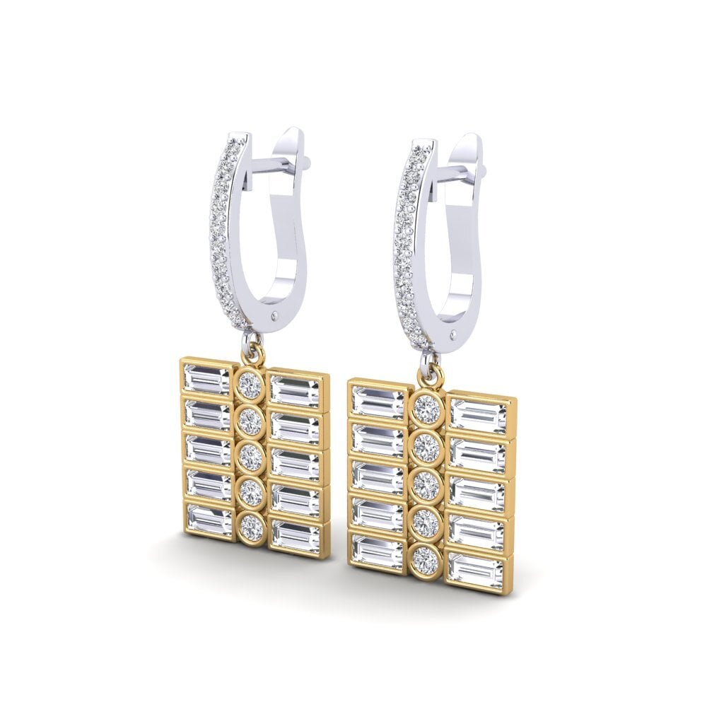 14k Oro Blanco & Amarillo Baguette Pendiente de mujer Quon