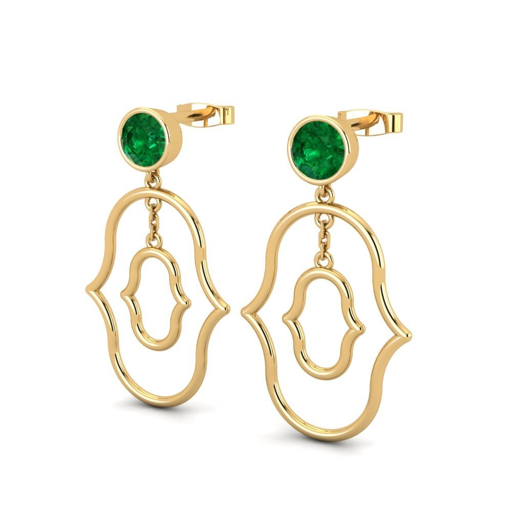 14ct Yellow Gold Emerald (Lab Created) Women's Earring Quoziente