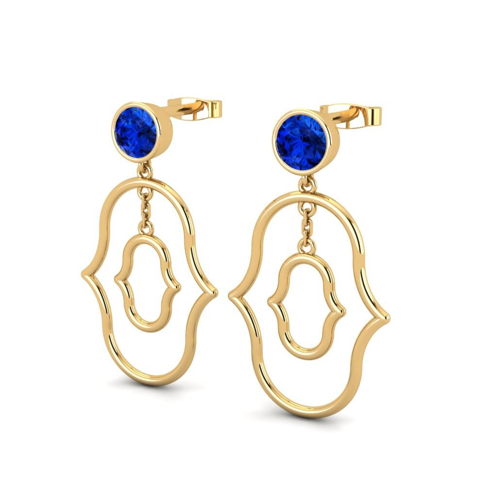 14ct Yellow Gold Sapphire (Lab Created) Women's Earring Quoziente