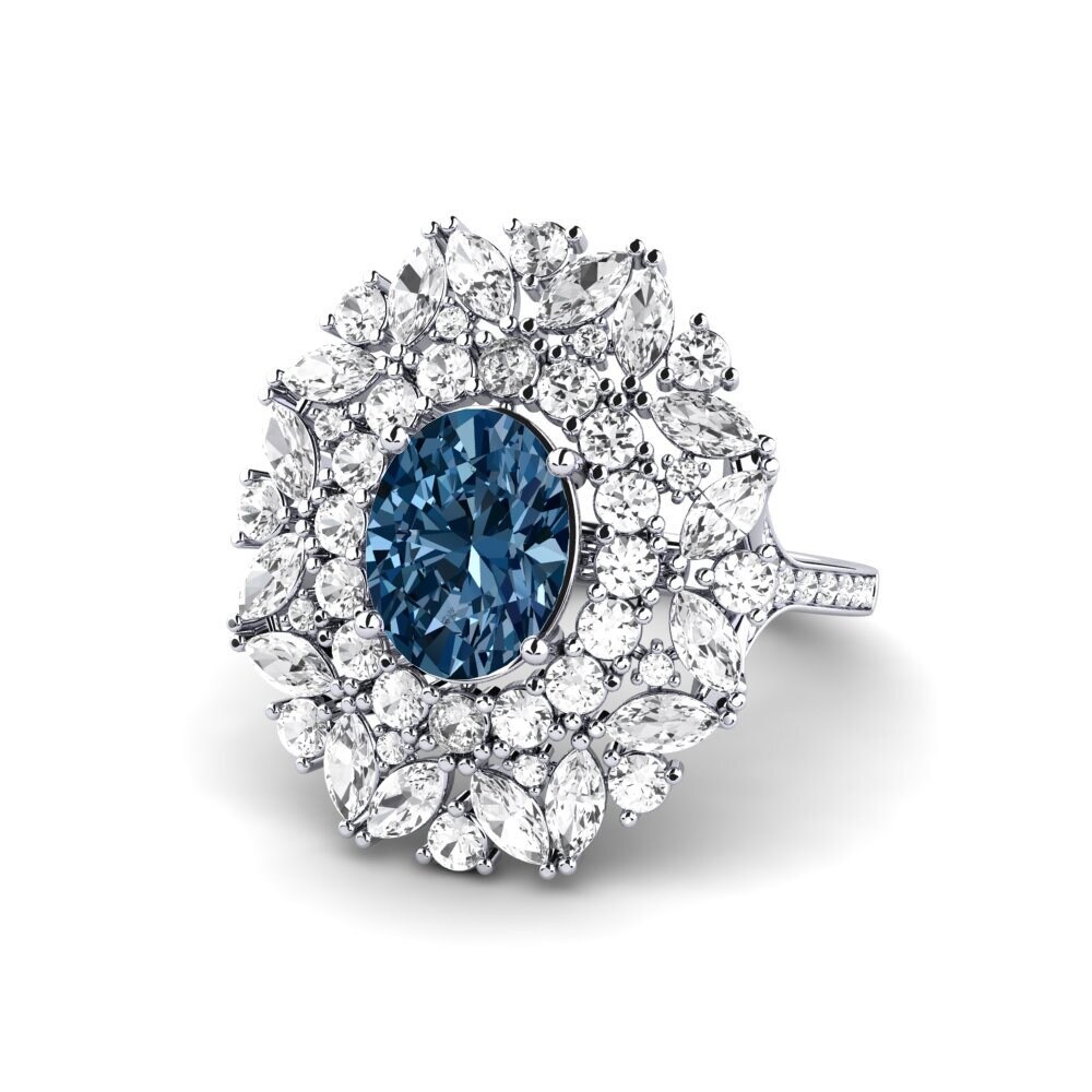 White Silver Blue Diamond Engagement Ring Agathon