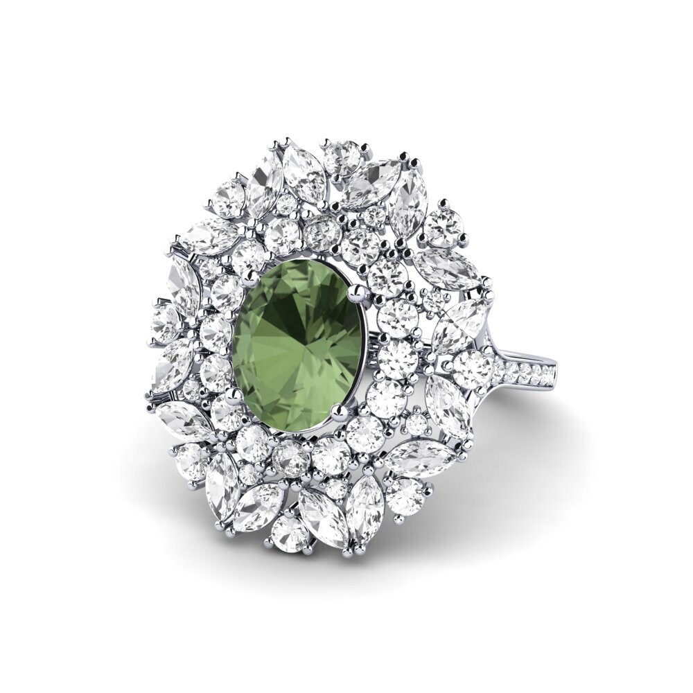 White Silver Green Sapphire Engagement Ring Agathon