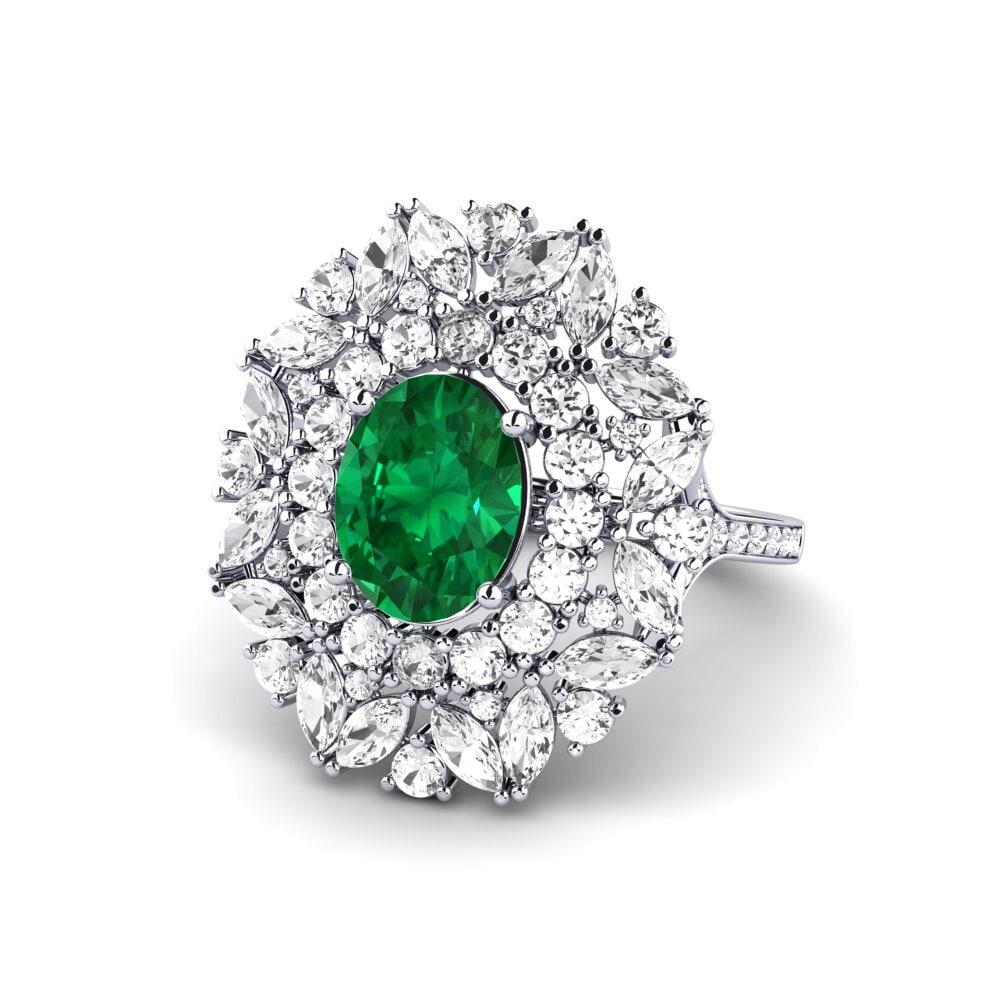 White Silver Emerald (Lab Created) Engagement Ring Agathon