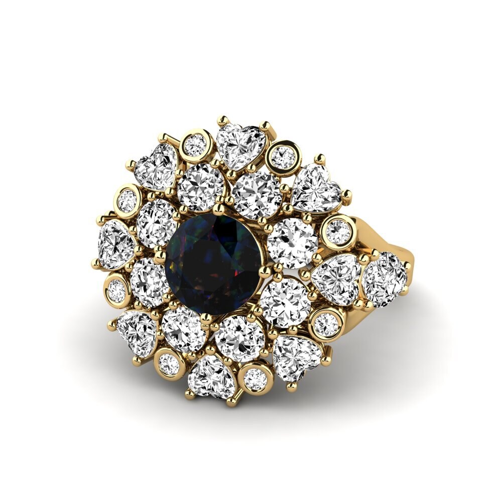 18k Oro Amarillo Opalo Negro Anillo de compromiso Dacian