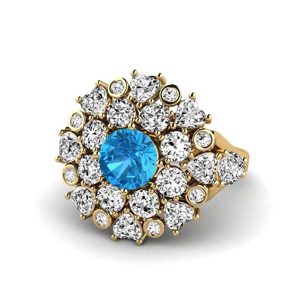 9k Oro Amarillo Topacio azul Anillo de compromiso Dacian