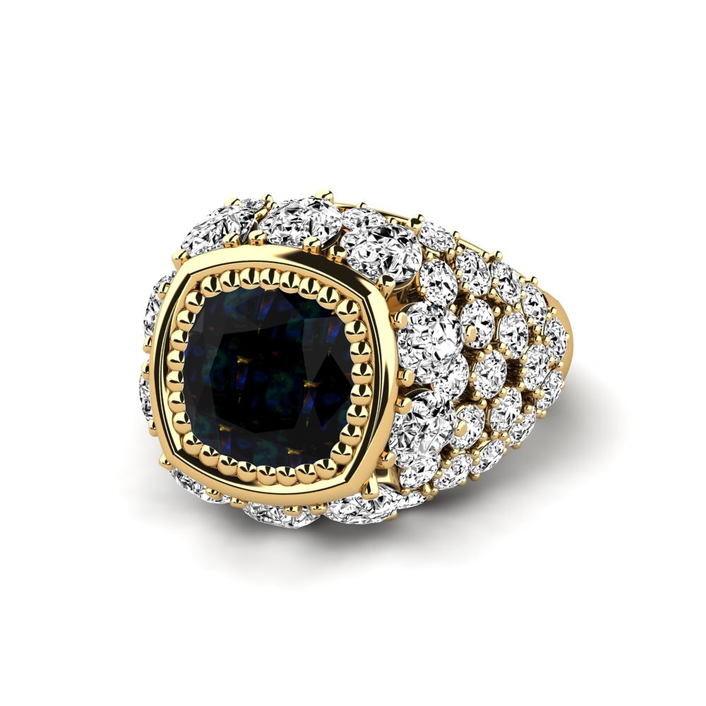 18k Oro Amarillo Opalo Negro Anillo de compromiso Hardy