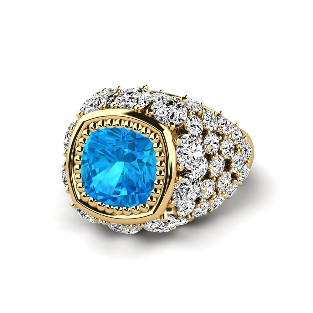 9k Oro Amarillo Topacio azul Anillo de compromiso Hardy